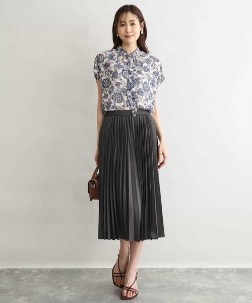 MK MICHEL KLEIN（エムケーミッシェルクラン）の「[洗える]前後2way/更紗プリント花柄シフォンブラウス（シャツ/ブラウス・レディース・ネイビー/ベージュ・38）」の12枚目の写真