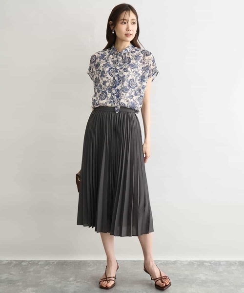 MK MICHEL KLEIN（エムケーミッシェルクラン）の「[洗える]前後2way/更紗プリント花柄シフォンブラウス（シャツ/ブラウス・レディース・ネイビー/ベージュ・38）」の13枚目の写真