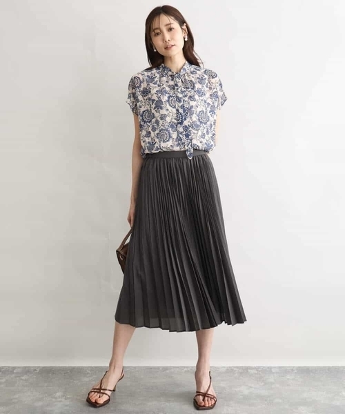 MK MICHEL KLEIN（エムケーミッシェルクラン）の「[洗える]前後2way/更紗プリント花柄シフォンブラウス（シャツ/ブラウス・レディース・ネイビー/ベージュ・38）」の14枚目の写真