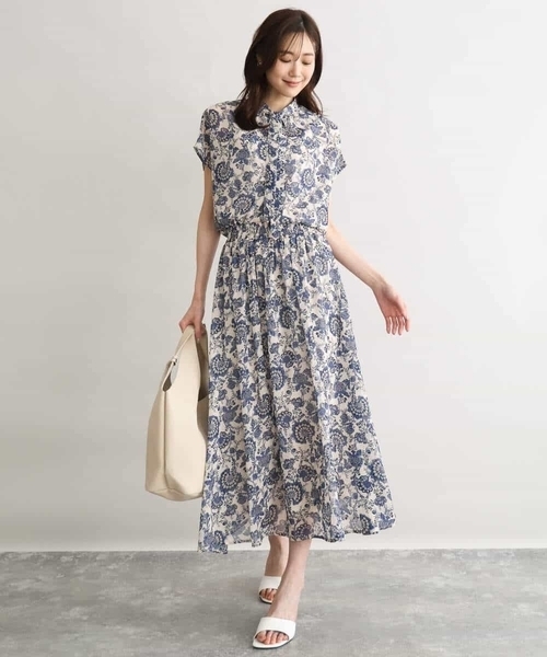 MK MICHEL KLEIN（エムケーミッシェルクラン）の「[洗える]前後2way/更紗プリント花柄シフォンブラウス（シャツ/ブラウス・レディース・ネイビー/ベージュ・38）」の16枚目の写真