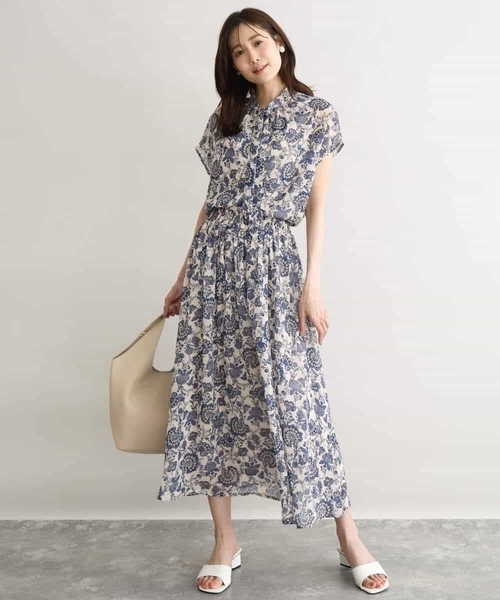 MK MICHEL KLEIN（エムケーミッシェルクラン）の「[洗える]前後2way/更紗プリント花柄シフォンブラウス（シャツ/ブラウス・レディース・ネイビー/ベージュ・38）」の17枚目の写真