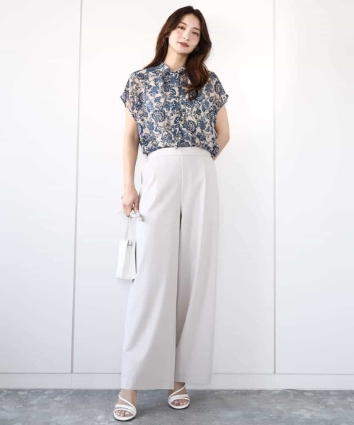 MK MICHEL KLEIN（エムケーミッシェルクラン）の「[洗える]前後2way/更紗プリント花柄シフォンブラウス（シャツ/ブラウス・レディース・ネイビー/ベージュ・38）」の18枚目の写真