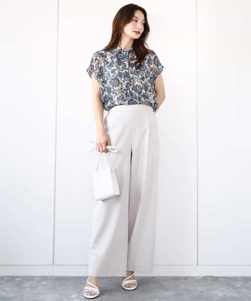 MK MICHEL KLEIN（エムケーミッシェルクラン）の「[洗える]前後2way/更紗プリント花柄シフォンブラウス（シャツ/ブラウス・レディース・ネイビー/ベージュ・38）」の19枚目の写真
