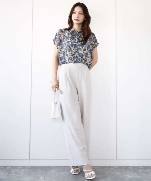 MK MICHEL KLEIN（エムケーミッシェルクラン）の「[洗える]前後2way/更紗プリント花柄シフォンブラウス（シャツ/ブラウス・レディース・ネイビー/ベージュ・38）」の20枚目の写真