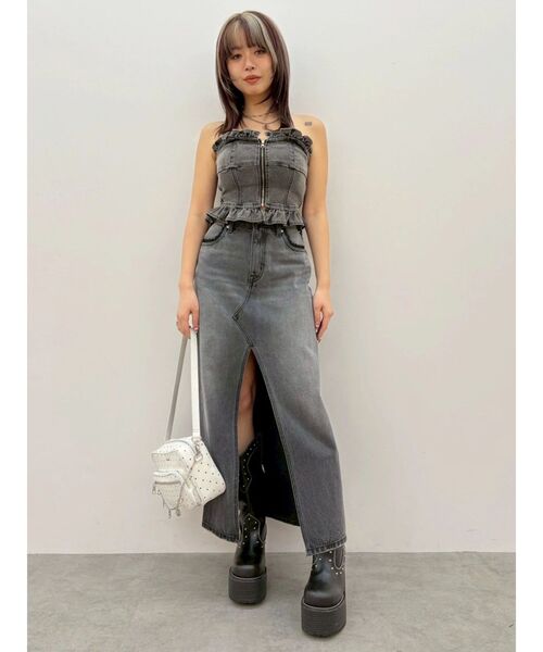 EVRIS（エヴリス）の「レースグラフィックロングデニムスカート（デニムスカート・レディース・ブルー/ブラック・MEDIUM/SMALL）」の4枚目の写真