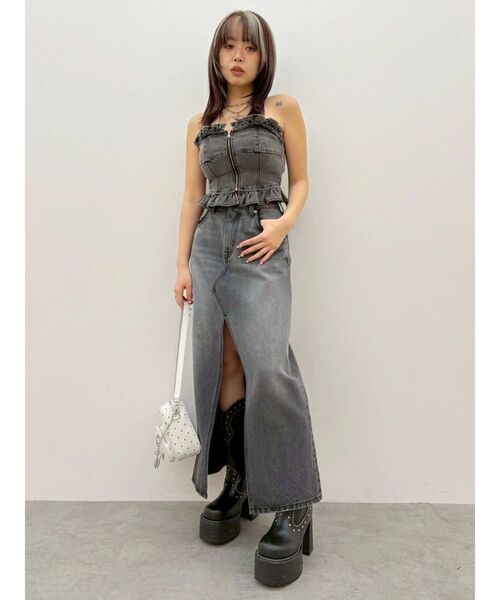 EVRIS（エヴリス）の「レースグラフィックロングデニムスカート（デニムスカート・レディース・ブルー/ブラック・MEDIUM/SMALL）」の5枚目の写真
