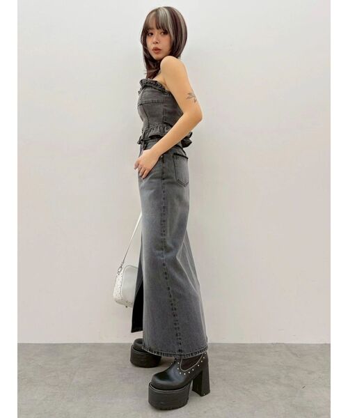 EVRIS（エヴリス）の「レースグラフィックロングデニムスカート（デニムスカート・レディース・ブルー/ブラック・MEDIUM/SMALL）」の6枚目の写真