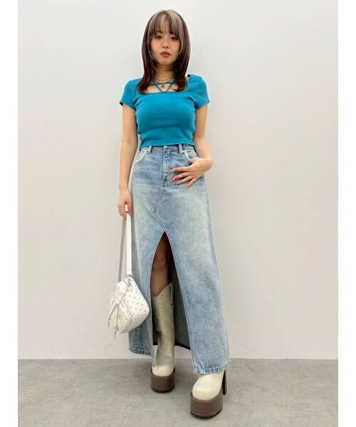 EVRIS（エヴリス）の「レースグラフィックロングデニムスカート（デニムスカート・レディース・ブルー/ブラック・MEDIUM/SMALL）」の10枚目の写真