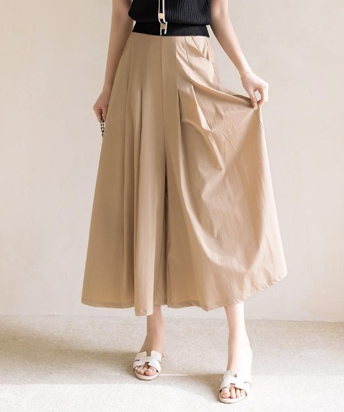 AMAJI（アマジ）の「ウエストゴム ワイドパンツ クロップド丈 スカート風パンツ（その他パンツ・レディース・ベージュ・FREE）」の3枚目の写真