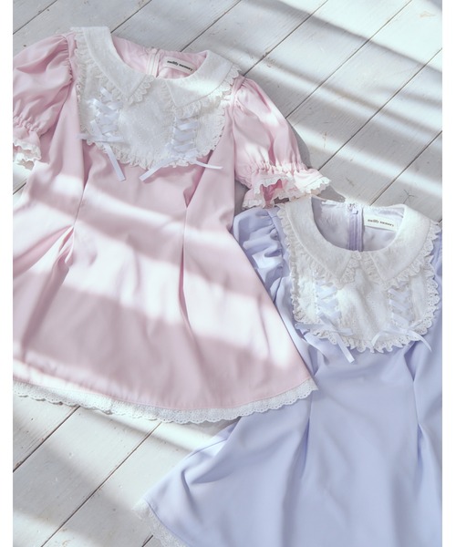 mellfy memory(メルフィーメモリー)の「Twin lace-up ribbon tunic(ワンピース・レディース・ブルー/ピンク・FREE)」の3枚目の写真