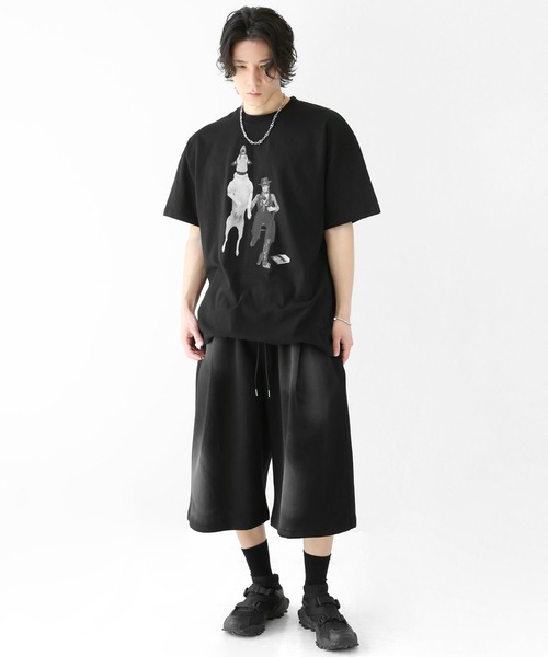 minsobi(ミンソビ)の「ダーティスプレーグラデーション ワイドスウェットハーフパンツ ユニセックス(スウェットパンツ・メンズ・ブラック/グレー・FREE)」の18枚目の写真
