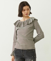 MILKFED. | 2WAY RUFFLE COLLAR STRIPED L/S TOP(Tシャツ/カットソー)