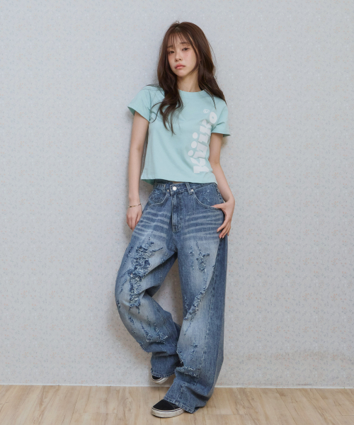 KIJIKO（キジコ）の「ke406. Kijiko Big Logo Semi-Crop Tee Mint（Tシャツ/カットソー・レディース・ミント・FREE）」の3枚目の写真