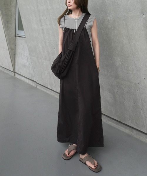 LAULEN(ローレン)の「cotton nylon code strap dress set /コードストラップキャミソールドレスバッグセット(ワンピース・レディース・ブラウン/ネイビー・FREE)」の7枚目の写真