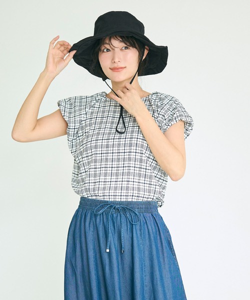 coca(coca)(コカ)の「UVカットリボンハット(ハット・レディース・ライトベージュ/ブラック・ONE SIZE)」の4枚目の写真
