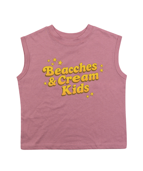 BEACHESAND CREAM KIDS(ビーチスアンドクリームキッズ)の「レタリング袖なしTシャツ-グレイッシュピンク(Tシャツ/カットソー・レディース・ピンク・SMALL/MEDIUM/LARGE)」の1枚目の写真