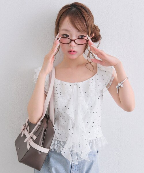 OLIVE des OLIVE(オリーブデオリーブ)の「ラッフルオフショルブラウス(シャツ/ブラウス・レディース・ブラック/ドット/ピンク・FREE)」の21枚目の写真