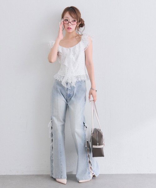 OLIVE des OLIVE(オリーブデオリーブ)の「ラッフルオフショルブラウス(シャツ/ブラウス・レディース・ブラック/ドット/ピンク・FREE)」の19枚目の写真