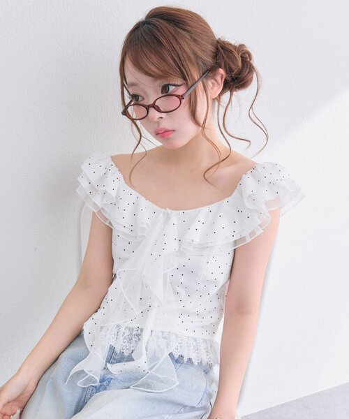 OLIVE des OLIVE(オリーブデオリーブ)の「ラッフルオフショルブラウス(シャツ/ブラウス・レディース・ブラック/ドット/ピンク・FREE)」の18枚目の写真
