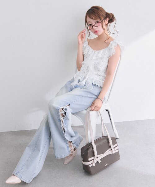 OLIVE des OLIVE(オリーブデオリーブ)の「ラッフルオフショルブラウス(シャツ/ブラウス・レディース・ブラック/ドット/ピンク・FREE)」の16枚目の写真