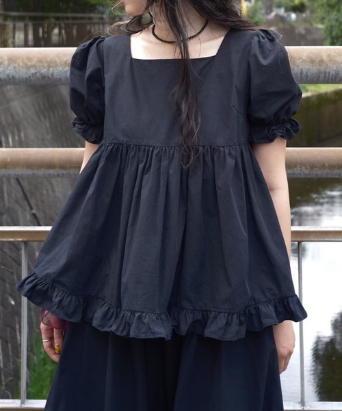 BLOOMING CHARM(ブルーミングチャーム)の「Frill Gather Puff Top(Tシャツ/カットソー・レディース・ブラック/ブラウン系その他/ピンク/ホワイト系その他・FREE)」の1枚目の写真