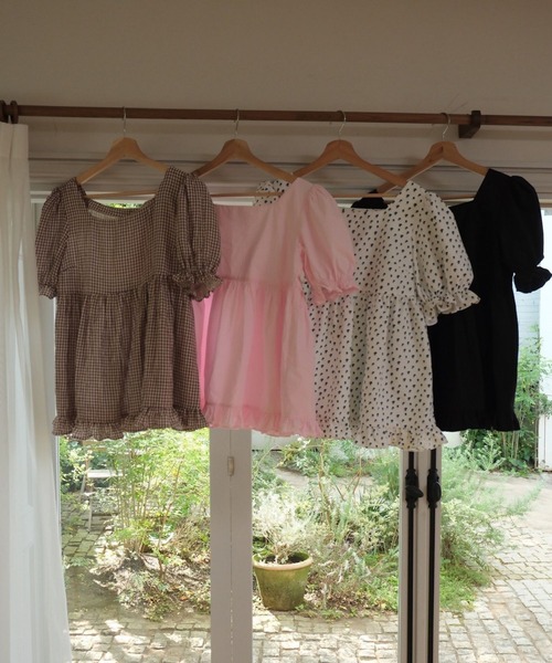 BLOOMING CHARM(ブルーミングチャーム)の「Frill Gather Puff Top(Tシャツ/カットソー・レディース・ブラック/ブラウン系その他/ピンク/ホワイト系その他・FREE)」の8枚目の写真