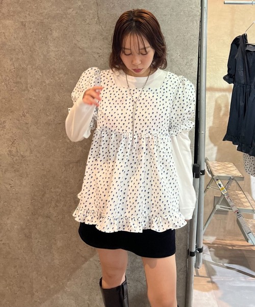 BLOOMING CHARM(ブルーミングチャーム)の「Frill Gather Puff Top(Tシャツ/カットソー・レディース・ブラック/ブラウン系その他/ピンク/ホワイト系その他・FREE)」の19枚目の写真
