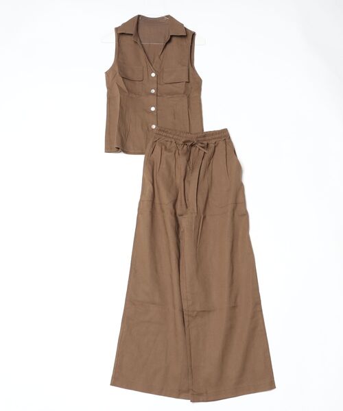 YUGA(ユーガ)の「YUGA_YGMC Korean-style Vest + Loose Wide Pants - Linen Set(つなぎ/オールインワン・レディース・オフホワイト/ブラウン・FREE)」の10枚目の写真