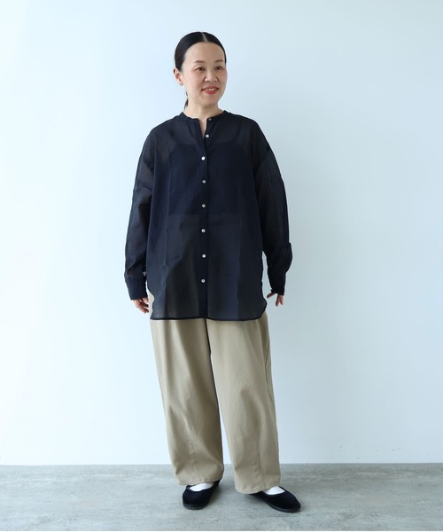 yuni(ユニ )の「Cotton Nylon sheer back ribbon shirt(シャツ/ブラウス・レディース・グレー/ブラック・FREE)」の3枚目の写真
