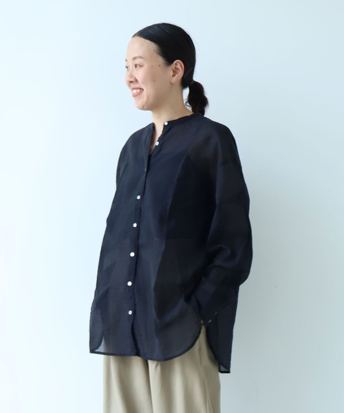yuni(ユニ )の「Cotton Nylon sheer back ribbon shirt(シャツ/ブラウス・レディース・グレー/ブラック・FREE)」の5枚目の写真