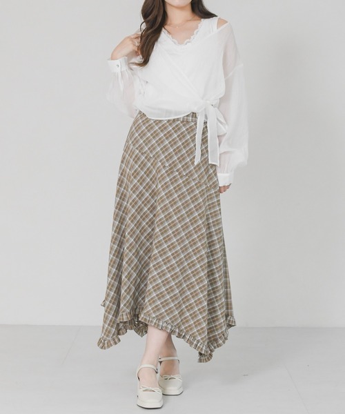 MISCH MASCH(ミッシュマッシュ)の「2026春夏新作 シアーカシュクールブラウス(シャツ/ブラウス・レディース・パープル/ホワイト・フリ-)」の7枚目の写真