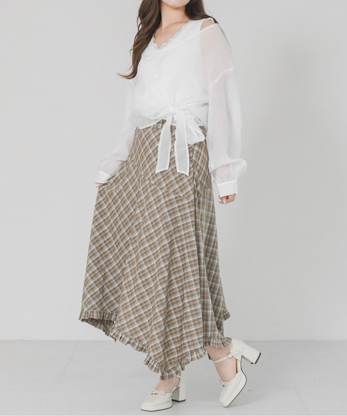 MISCH MASCH(ミッシュマッシュ)の「2026春夏新作 シアーカシュクールブラウス(シャツ/ブラウス・レディース・パープル/ホワイト・フリ-)」の8枚目の写真