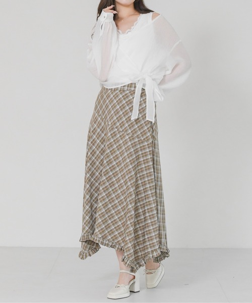 MISCH MASCH(ミッシュマッシュ)の「2026春夏新作 シアーカシュクールブラウス(シャツ/ブラウス・レディース・パープル/ホワイト・フリ-)」の9枚目の写真