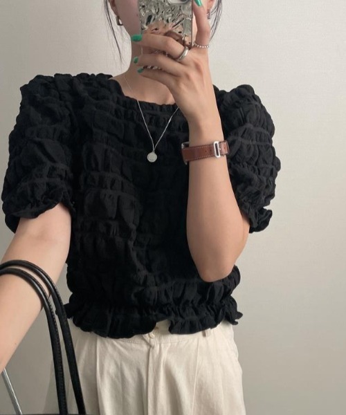 semplice(センプリチェ)の「Tシャツ【韓国ファッション】(Tシャツ/カットソー・レディース・ホワイト/ブラック・F)」の3枚目の写真