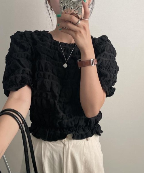 semplice(センプリチェ)の「Tシャツ【韓国ファッション】(Tシャツ/カットソー・レディース・ホワイト/ブラック・F)」の4枚目の写真
