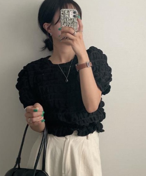 semplice(センプリチェ)の「Tシャツ【韓国ファッション】(Tシャツ/カットソー・レディース・ホワイト/ブラック・F)」の5枚目の写真
