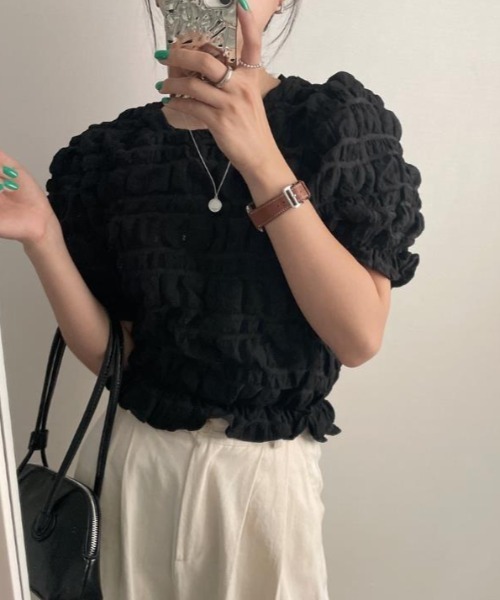 semplice(センプリチェ)の「Tシャツ【韓国ファッション】(Tシャツ/カットソー・レディース・ホワイト/ブラック・F)」の6枚目の写真