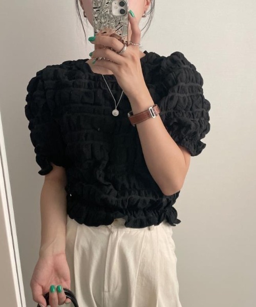 semplice(センプリチェ)の「Tシャツ【韓国ファッション】(Tシャツ/カットソー・レディース・ホワイト/ブラック・F)」の7枚目の写真