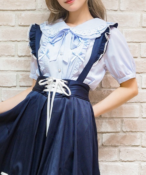 axes femme POETIQUE(アクシーズファムポエティック)の「リボン付きレース丸衿BL(シャツ/ブラウス・レディース・ブラック/サックスブルー/ホワイト・MEDIUM)」の3枚目の写真