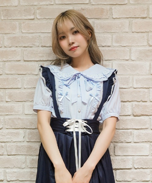axes femme POETIQUE(アクシーズファムポエティック)の「リボン付きレース丸衿BL(シャツ/ブラウス・レディース・ブラック/サックスブルー/ホワイト・MEDIUM)」の12枚目の写真