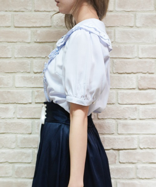 axes femme POETIQUE(アクシーズファムポエティック)の「リボン付きレース丸衿BL(シャツ/ブラウス・レディース・ブラック/サックスブルー/ホワイト・MEDIUM)」の13枚目の写真