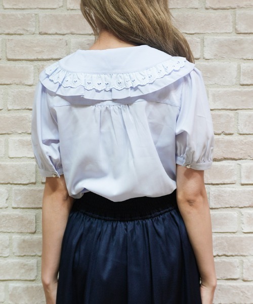 axes femme POETIQUE(アクシーズファムポエティック)の「リボン付きレース丸衿BL(シャツ/ブラウス・レディース・ブラック/サックスブルー/ホワイト・MEDIUM)」の14枚目の写真
