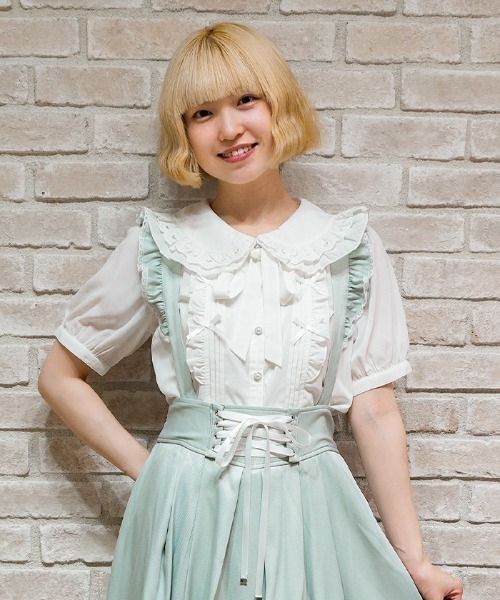 axes femme POETIQUE(アクシーズファムポエティック)の「リボン付きレース丸衿BL(シャツ/ブラウス・レディース・ブラック/サックスブルー/ホワイト・MEDIUM)」の8枚目の写真