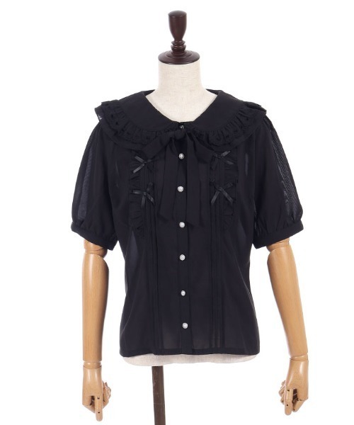axes femme POETIQUE(アクシーズファムポエティック)の「リボン付きレース丸衿BL(シャツ/ブラウス・レディース・ブラック/サックスブルー/ホワイト・MEDIUM)」の10枚目の写真