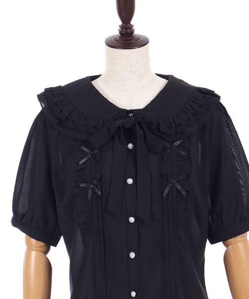 axes femme POETIQUE(アクシーズファムポエティック)の「リボン付きレース丸衿BL(シャツ/ブラウス・レディース・ブラック/サックスブルー/ホワイト・MEDIUM)」の5枚目の写真