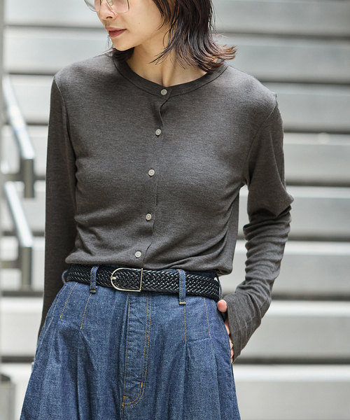 JOURNAL STANDARD(ジャーナルスタンダード)の「《追加》ウールMIX シアークルーネックカーディガン(カーディガン/ボレロ・レディース・ブラウン/チャコールグレー/ブラック系その他・FREE)」の1枚目の写真