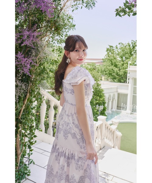 ワンピース Herlipto Jendaya Lace-Print M lavender Jendaya Lace-Print Dress（ワンピース）｜Her lip to（ハーリップ
