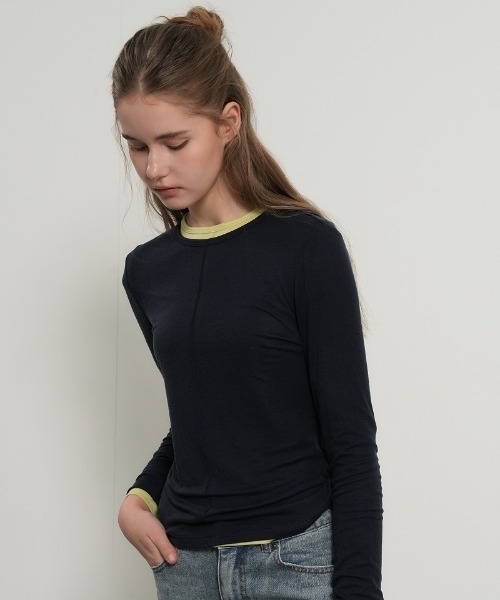 GENERAL IDEA(ジェネラルアイデア)の「GENERAL IDEA/ジェネラルアイディア ENCEL ROUND NECK PINTUCK T-SHIRTS テンセルラウンドネックピンタックTシャツ シアー シンプル 無地 スリムフィット タイト レディース 秋 秋服 2026年秋冬(Tシャツ/カットソー・レディース・グリーン/ライトグレー/ネイビー・S/M/L/XL)」の1枚目の写真