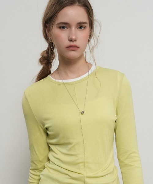 GENERAL IDEA(ジェネラルアイデア)の「GENERAL IDEA/ジェネラルアイディア ENCEL ROUND NECK PINTUCK T-SHIRTS テンセルラウンドネックピンタックTシャツ シアー シンプル 無地 スリムフィット タイト レディース 秋 秋服 2026年秋冬(Tシャツ/カットソー・レディース・グリーン/ライトグレー/ネイビー・S/M/L/XL)」の3枚目の写真