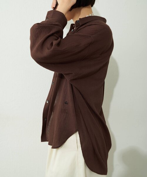 Whim Gazette(ウィムガゼット)の「コットンガーゼシフォンシャツ/セットアップ可(シャツ/ブラウス・レディース・ブラウン/ベージュ・FREE)」の5枚目の写真